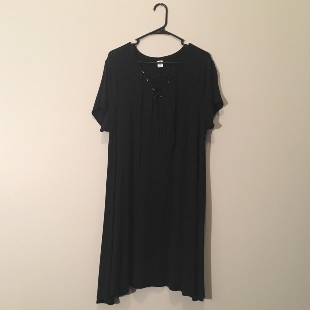 Black Lace-up T-Shirt Dress